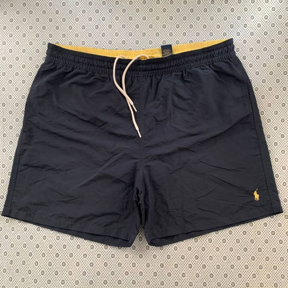 Polo Ralph Lauren Men's Navy Swim Trunks Board Shorts Yellow Pony XL